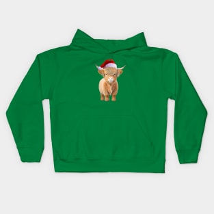 Highland Cow Wearing a Santa Claus Hat Kids Hoodie